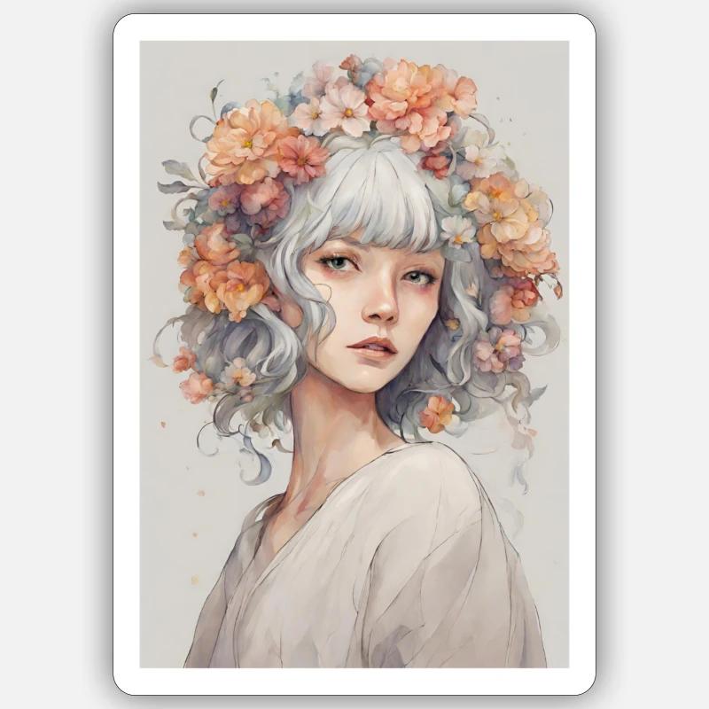 Blumenmädchen - Sticker Größe S (10 x 10 cm) - Mattweiß