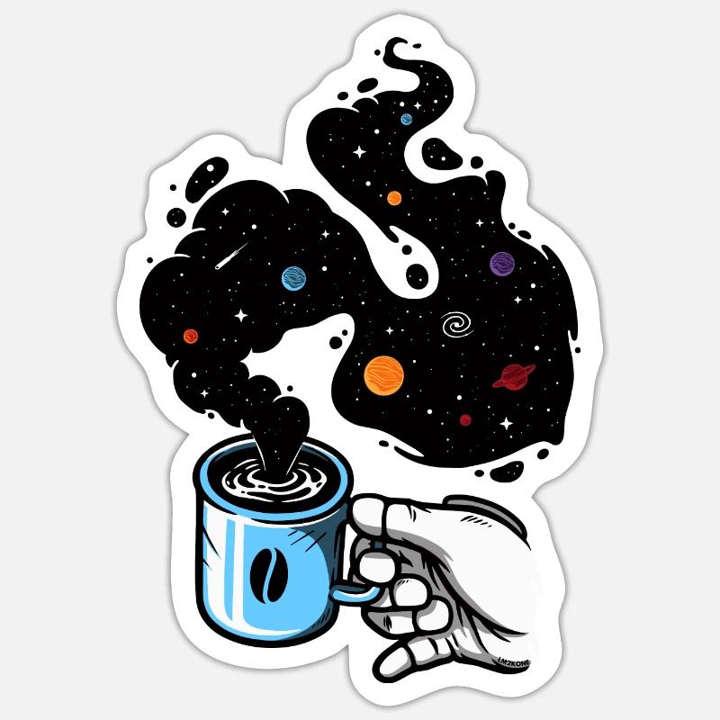 Astronaut - Hand mug coffee space Sticker size S (10 x 10 cm)