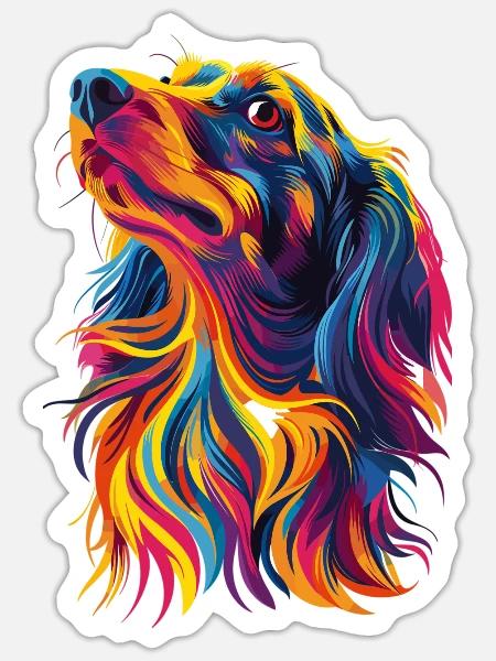 Bunte Dackel Hundekunst für Hundeliebhaber - Sticker Größe S (10 x 10 cm) - Mattweiß