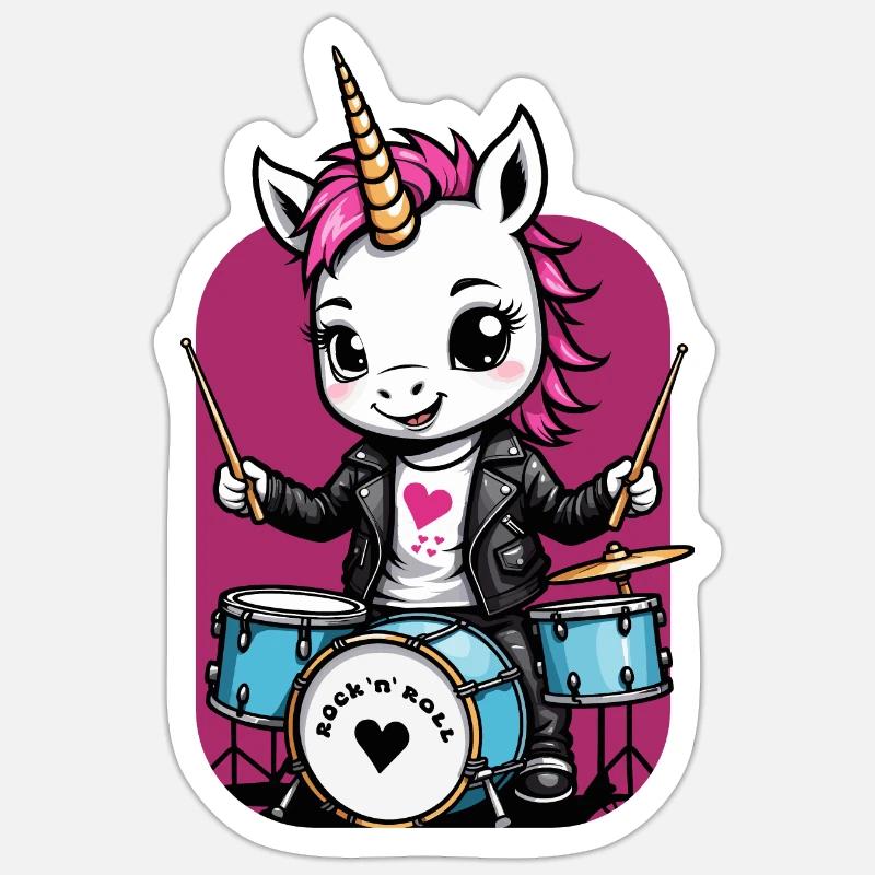 Licorne Batteur - Sticker taille S (10 x 10 cm) - blanc mat