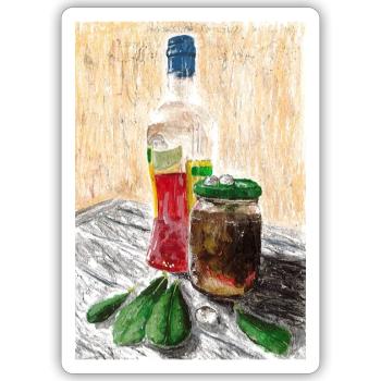 Alkohol und ein Glas Oliven - Sticker Größe S (10 x 10 cm) - Mattweiß - Vorne