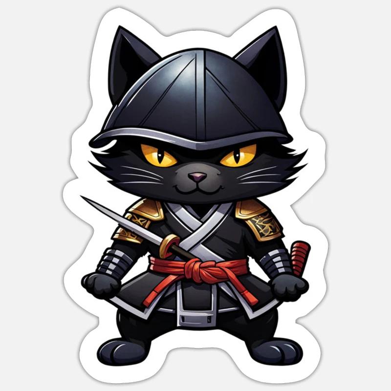Ninja Katze - Samurai Kätzchen - Sticker Größe S (10 x 10 cm) - Mattweiß