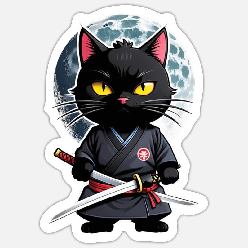 Ninja Katze - Samurai Kätzchen - Sticker Größe S (10 x 10 cm) - Mattweiß
