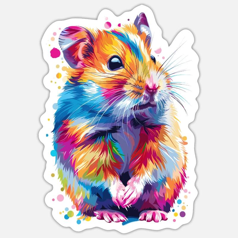 Niedlicher Hamster Regenbogenfarben Sticker Größe S (10 x 10 cm)