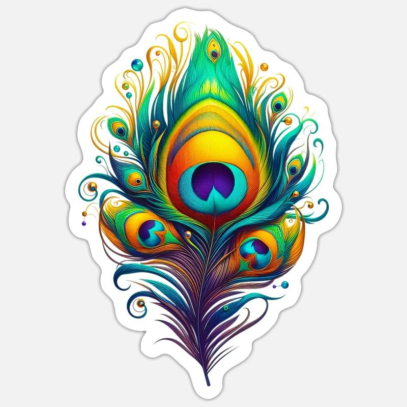 Plumes de paon plumes stylos - Sticker taille S (10 x 10 cm) - blanc mat