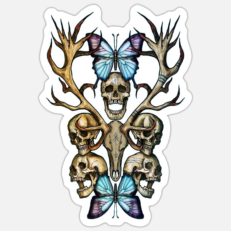Schädel geweih 4 Sticker Größe S (10 x 10 cm)