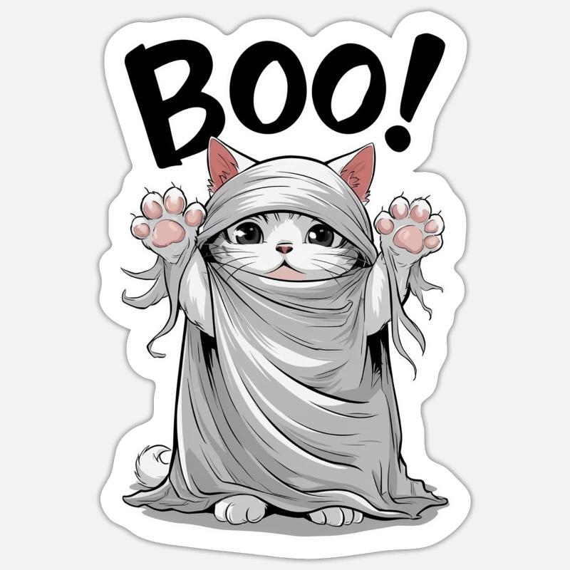Ghost Cat - Halloween Cute Kitten - Sticker size S (10 x 10 cm) - white matte