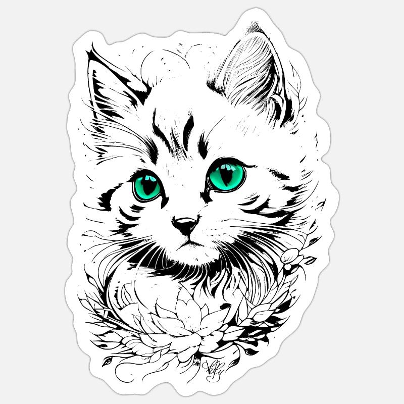 Tatouage de chaton 🐾 2 - Sticker taille S (10 x 10 cm) - blanc mat