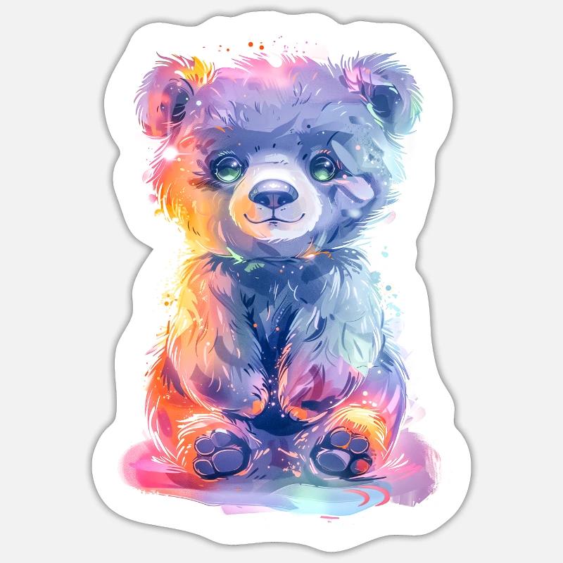 Ours néon mignon - Sticker taille S (10 x 10 cm) - blanc mat