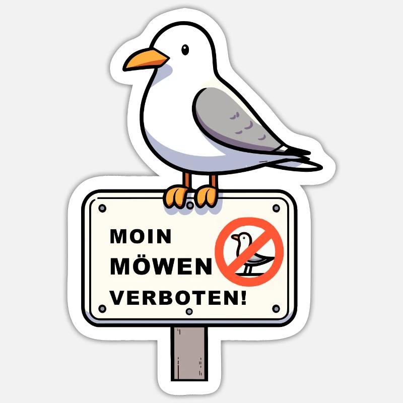 Freche Möwe auf Möwen Verbotsschild Schild Zeichen Sticker Größe S (10 x 10 cm)
