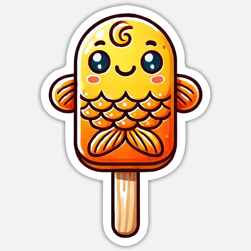 Ein Eis in Form eines lächelnden Goldfisches Sticker Größe S (10 x 10 cm)