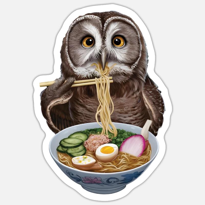Eule Ramen - Sticker Größe S (10 x 10 cm) - Mattweiß