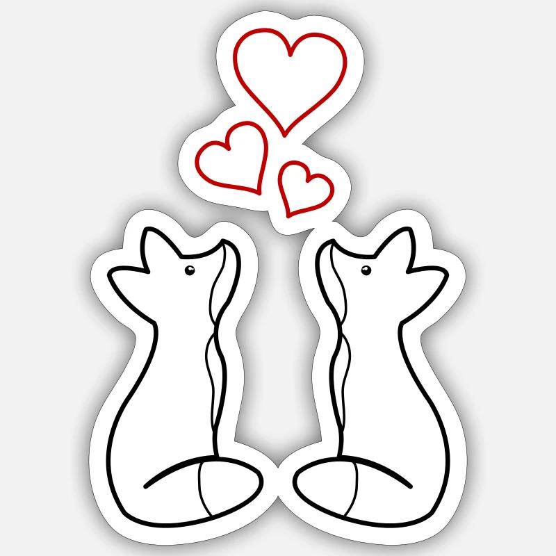 Renards amoureux 01 - Sticker taille S (10 x 10 cm) - blanc mat