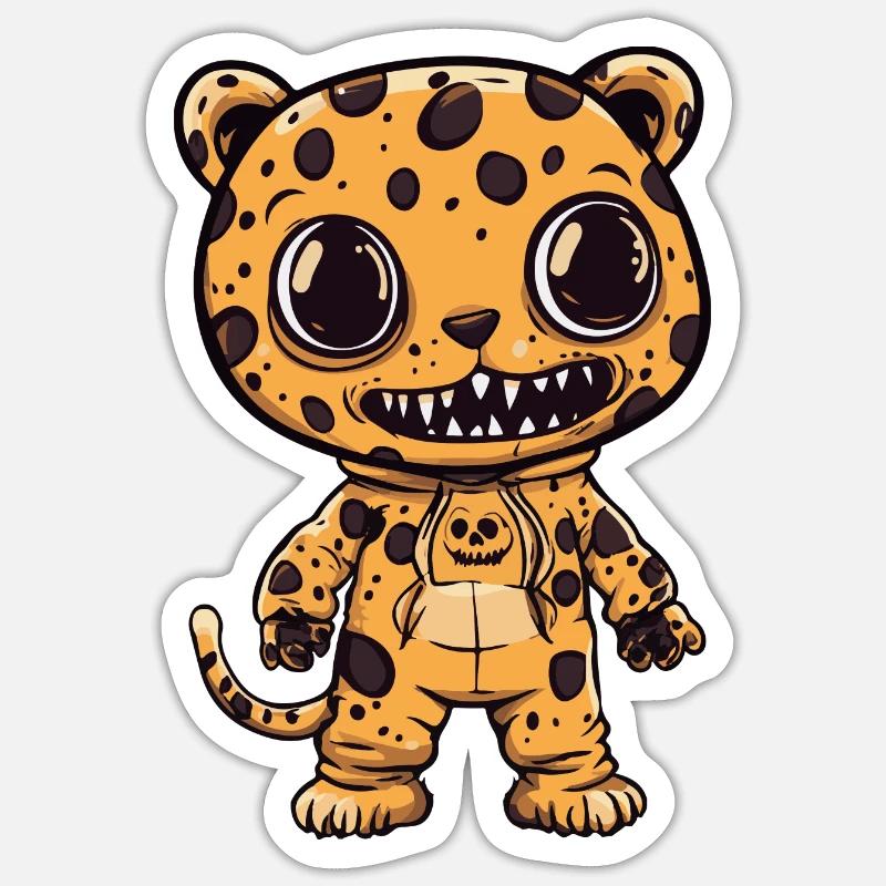 Leopard Halloween Lustig Zombie - Sticker Größe S (10 x 10 cm) - Mattweiß