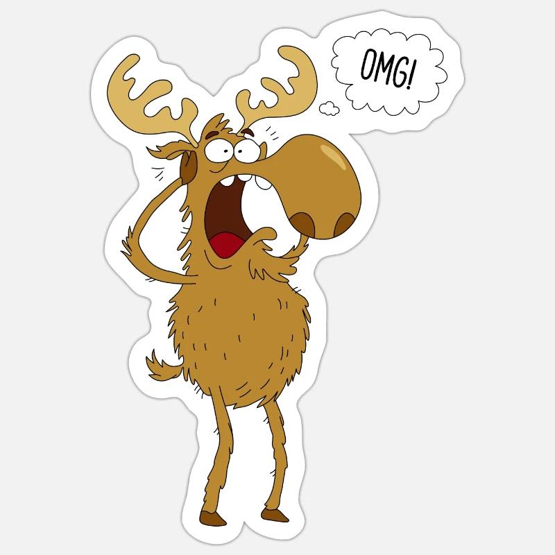 Erschrockener Elch - Sticker Größe S (10 x 10 cm) - Mattweiß