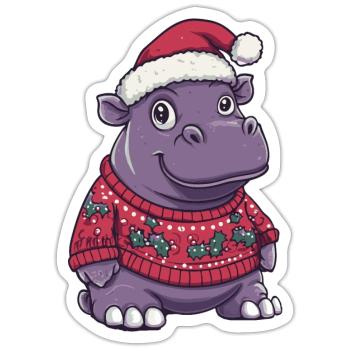Nilpferd Weihnachten Comic - Sticker Größe S (10 x 10 cm) - Mattweiß - Vorne