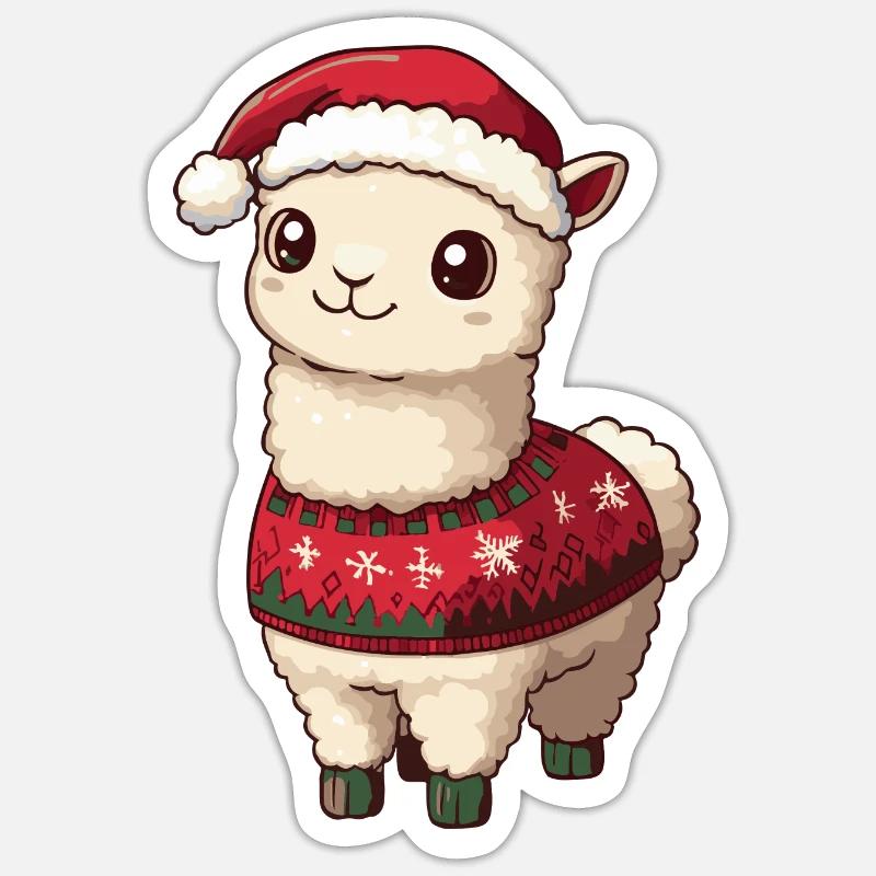 Alpaca Llama Christmas Comic - Sticker size S (10 x 10 cm) - white matte