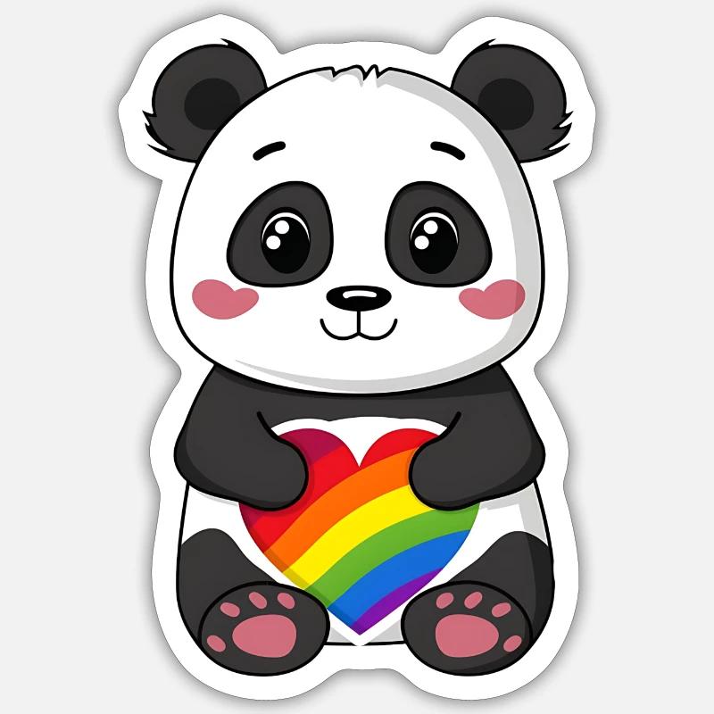 Panda-Karikatur mit einem Pride-Regenbogenherz - Sticker Größe S (10 x 10 cm) - Mattweiß