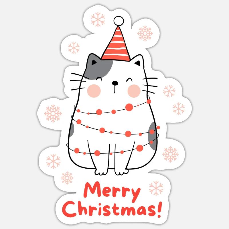 Geschmückte Katze - Sticker Größe S (10 x 10 cm) - Mattweiß