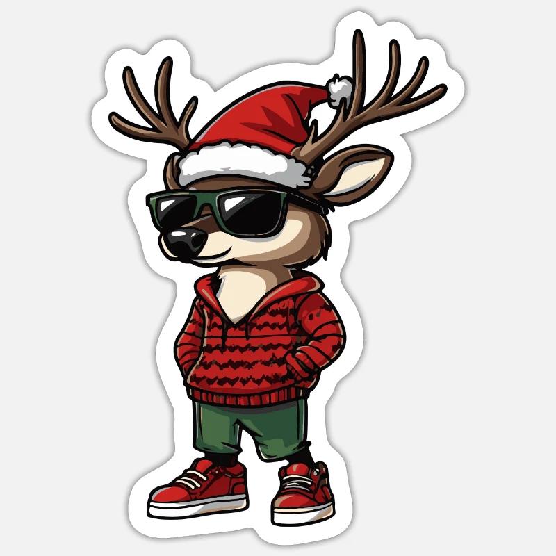 Noël du cerf Noël - Sticker taille S (10 x 10 cm) - blanc mat