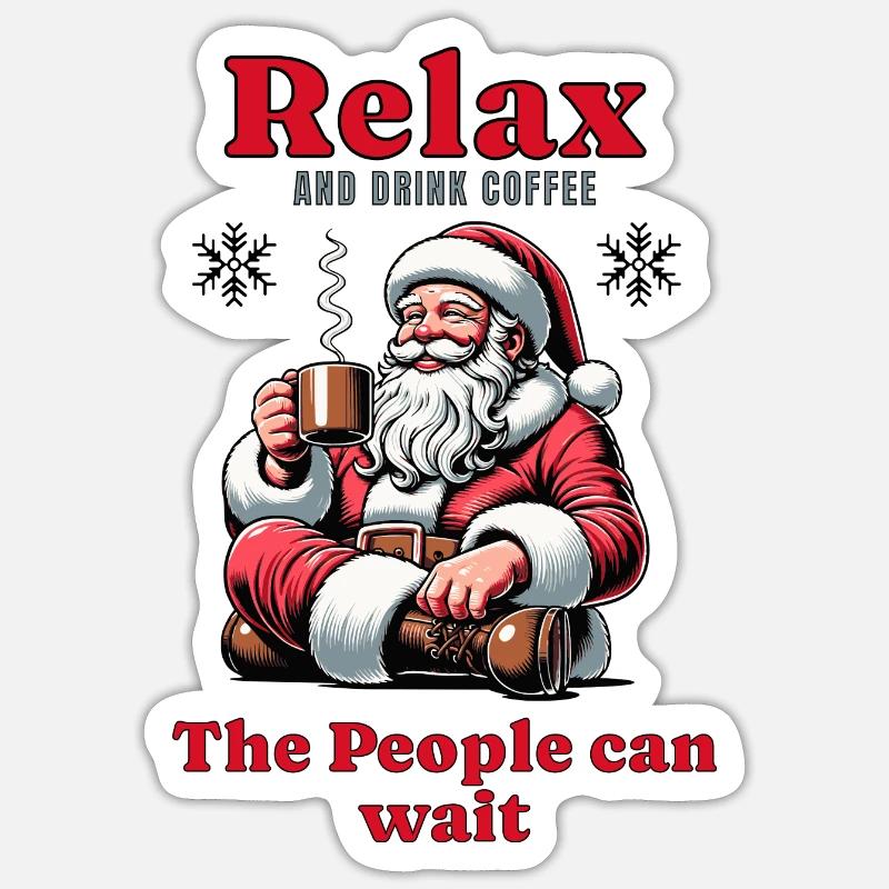 Weihnachtsmann Relax Kaffee - Sticker Größe S (10 x 10 cm) - Mattweiß