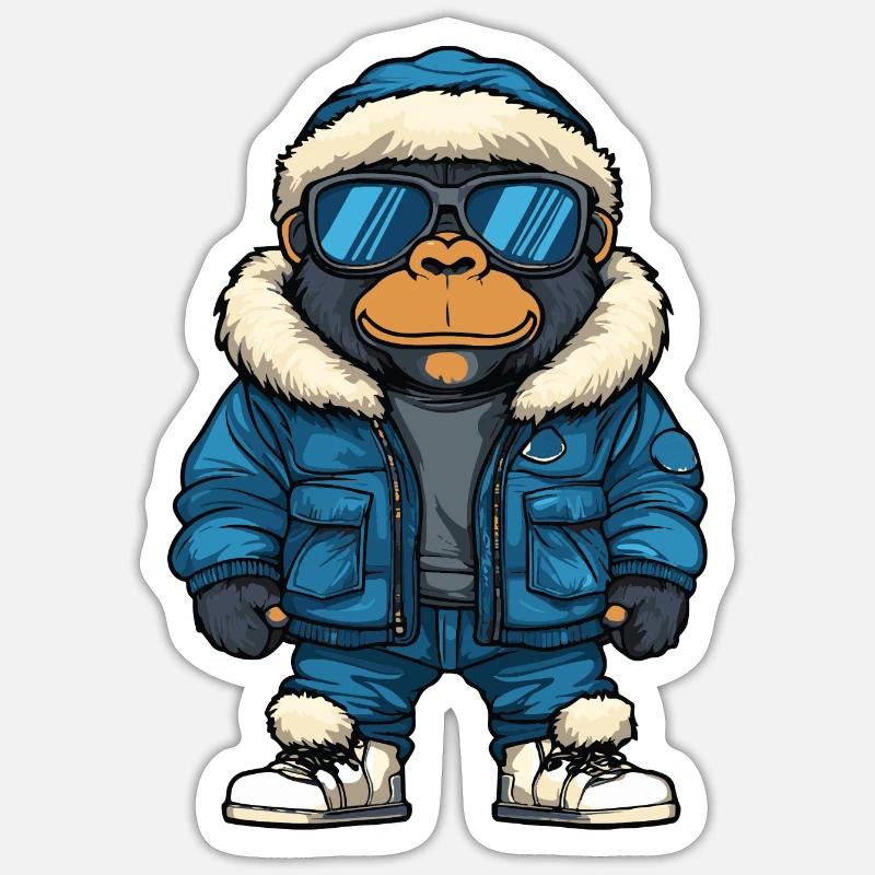 Bande dessinée Gorilla Winter - Sticker taille S (10 x 10 cm) - blanc mat