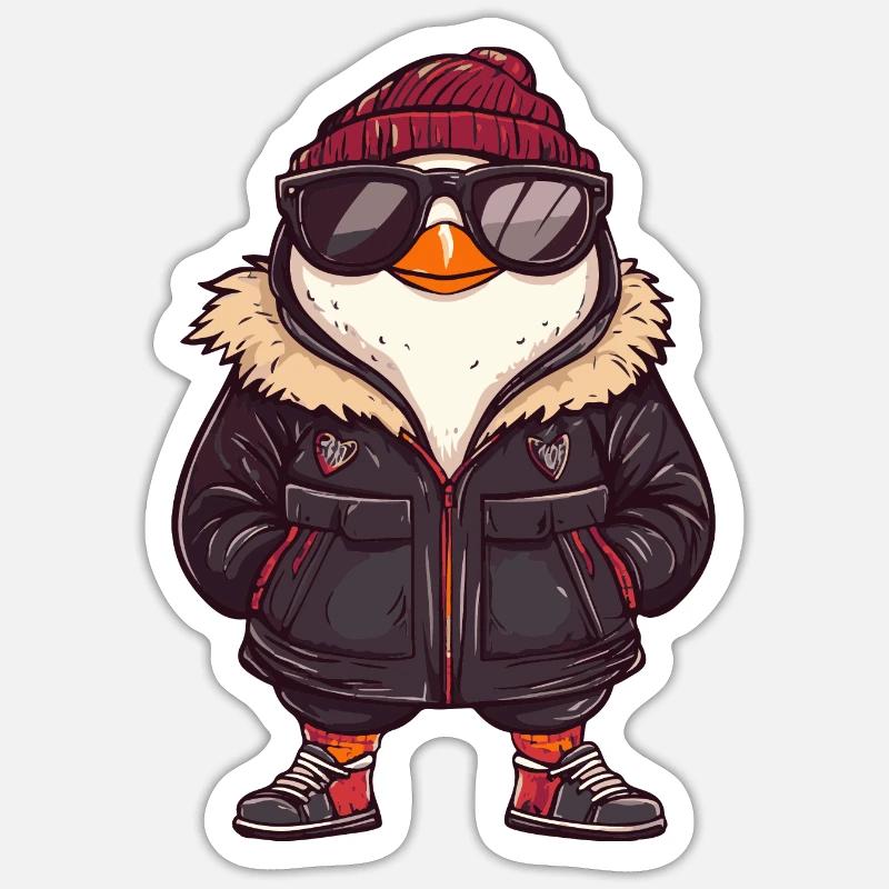 Penguin Winter Comic - Sticker size S (10 x 10 cm) - white matte