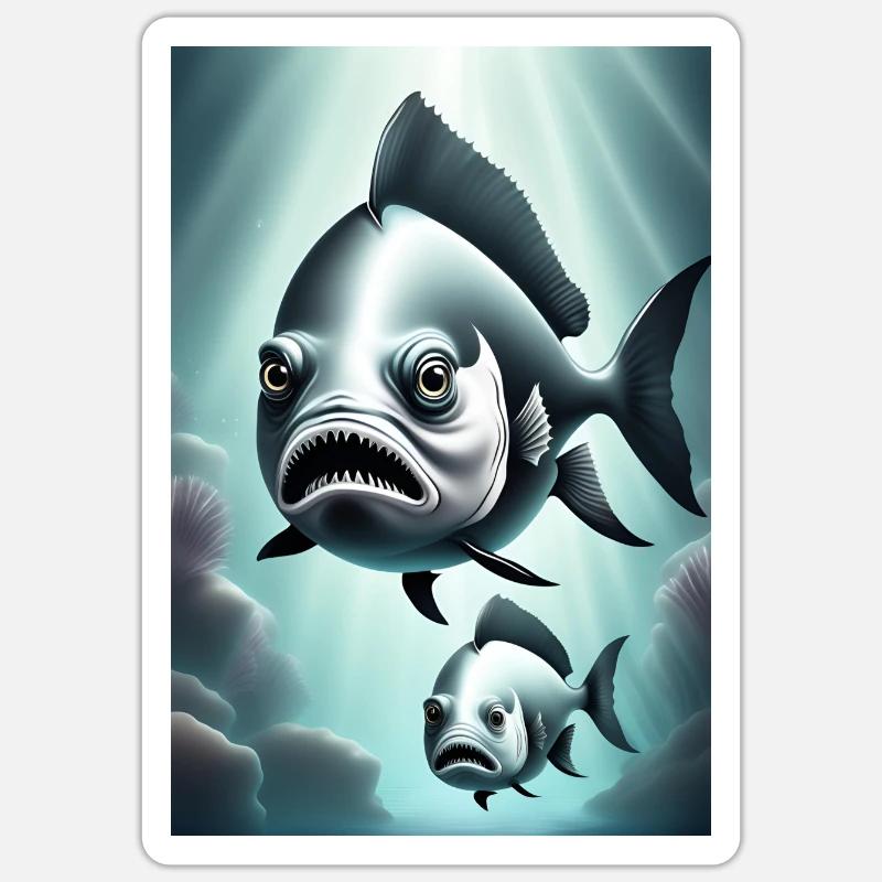 Conception de poisson effrayant en noir et blanc Sticker taille S (10 x 10 cm)