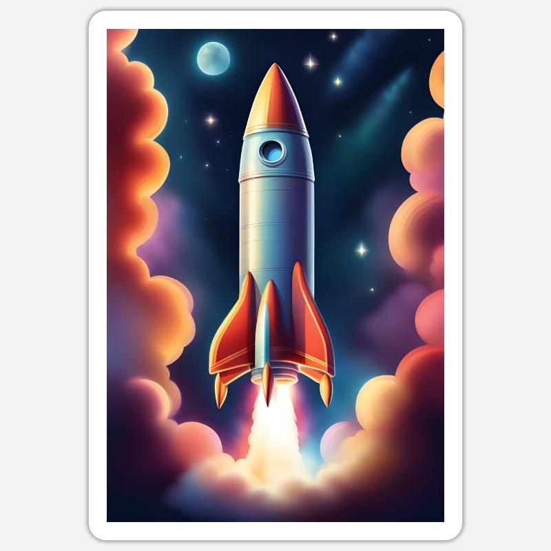 Fusée volant dans l’espace - Sticker taille S (10 x 10 cm) - blanc mat