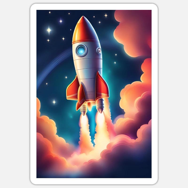 Fusée mignonne dans l’espace - Sticker taille S (10 x 10 cm) - blanc mat