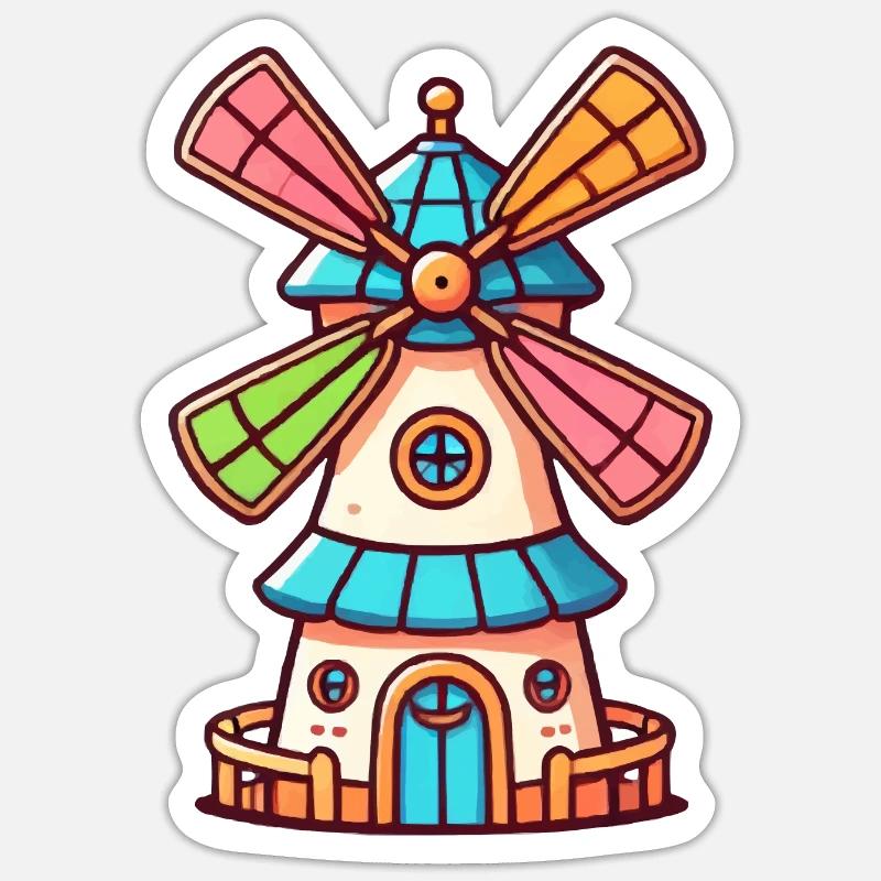 Moulin à vent - Sticker taille S (10 x 10 cm) - blanc mat