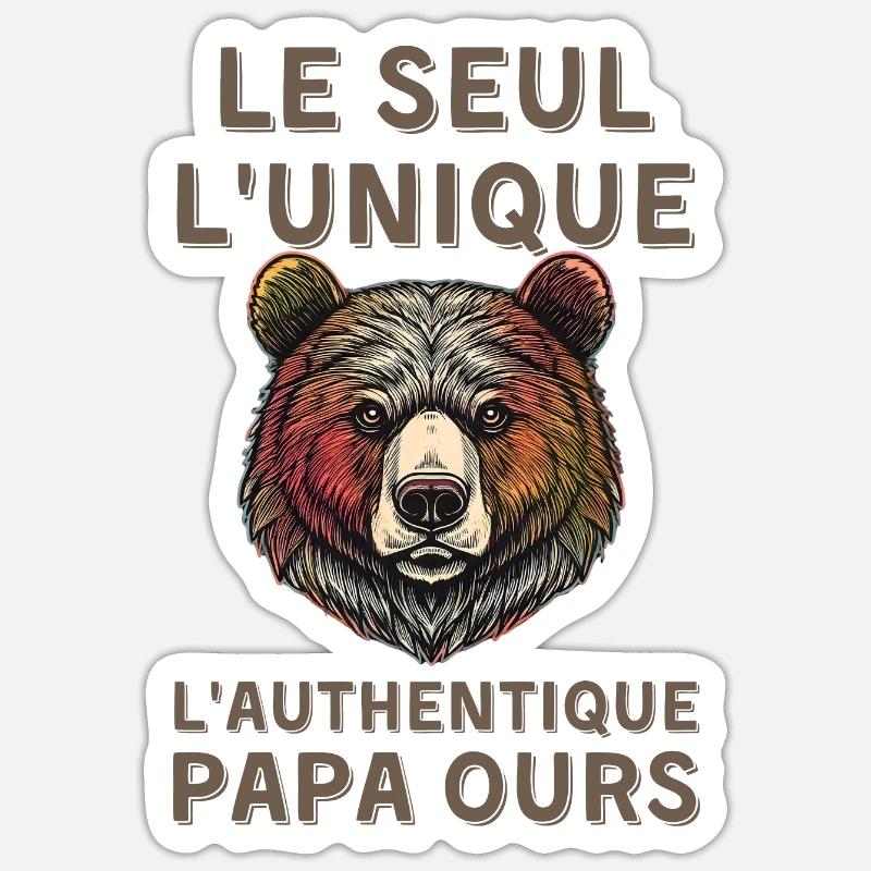 Authentique Papa Ours - Sticker taille S (10 x 10 cm) - blanc mat