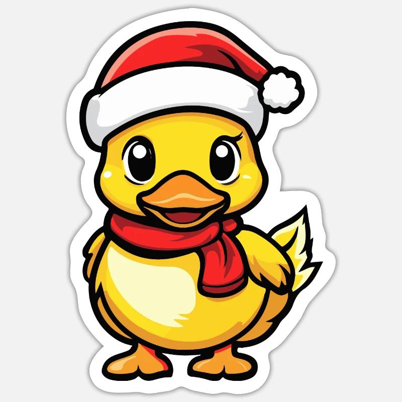 Canard Noël Mignon - Sticker taille S (10 x 10 cm) - blanc mat