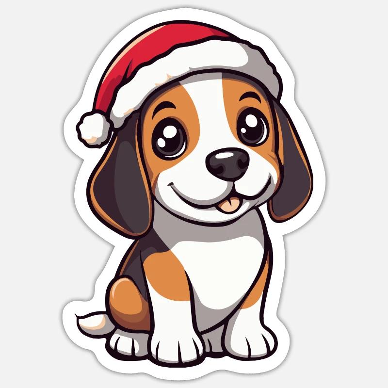 Beagle chien Noël mignon - Sticker taille S (10 x 10 cm) - blanc mat