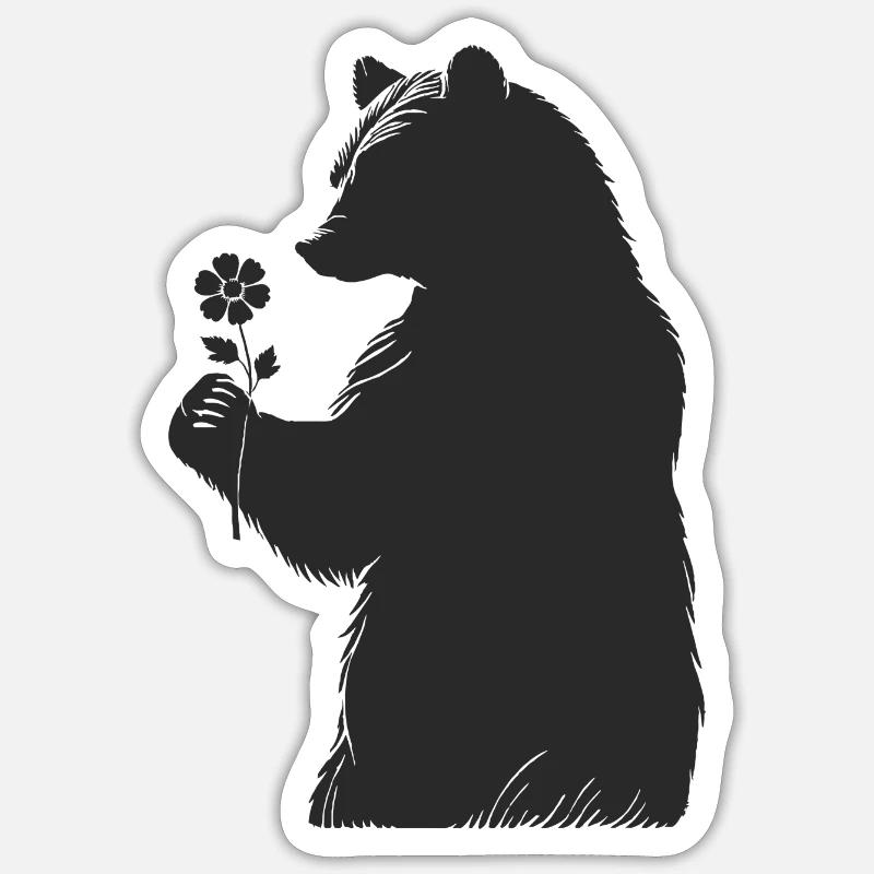 Ours doux avec fleur dans le style de la main - silhouette Sticker taille S (10 x 10 cm)