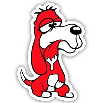 Hund Sitzt Sabbert Spucke Zunge Lustig Dumm Comic - Sticker Größe S (10 x 10 cm) - Mattweiß - Vorne