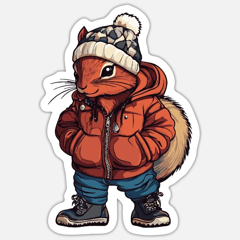 Eichhörnchen Lustig Winter - Sticker Größe S (10 x 10 cm) - Mattweiß