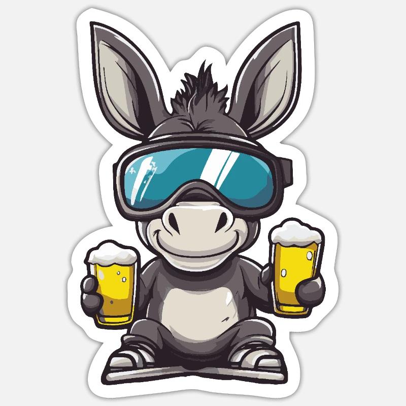 Bière après-ski Donkey - Sticker taille S (10 x 10 cm) - blanc mat