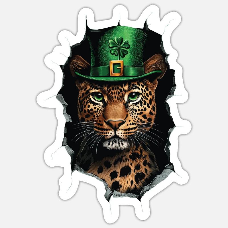 St. Patrick Leopard - Sticker Größe S (10 x 10 cm) - Mattweiß