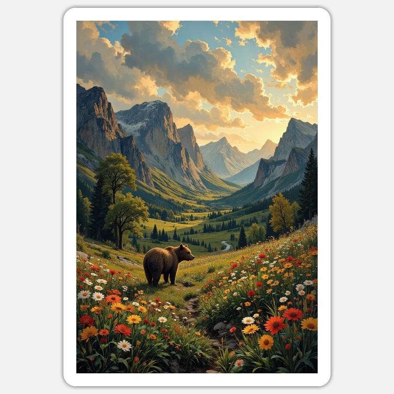 Bild Landschaft mit einem Bären. Sticker Größe S (10 x 10 cm)