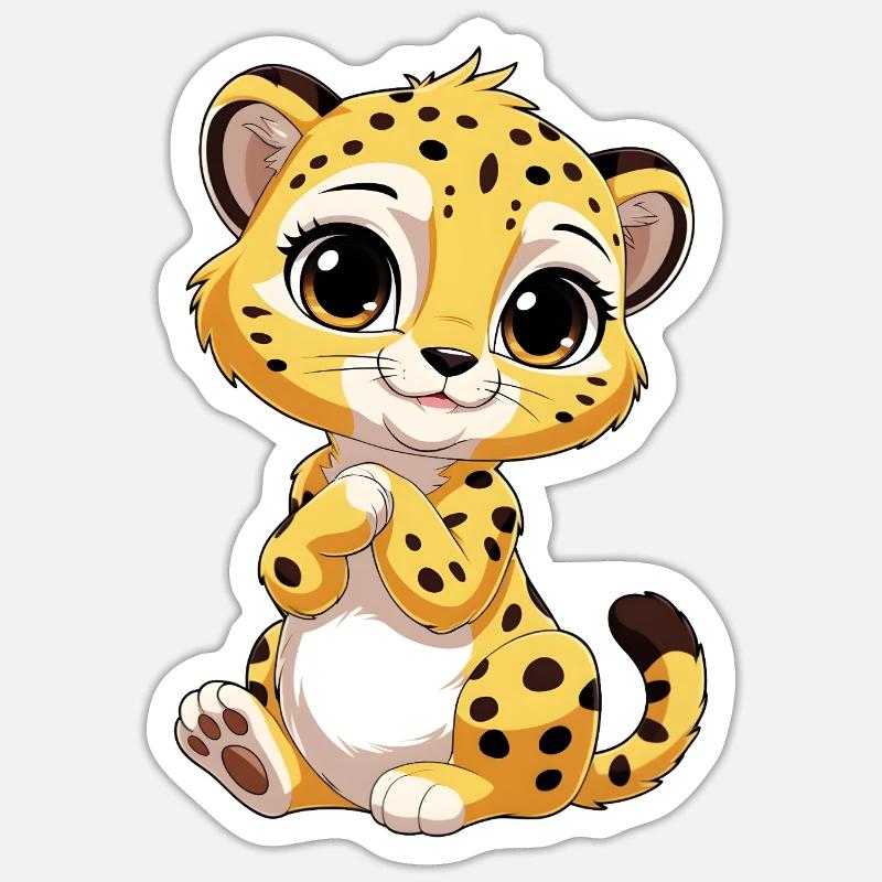 Bébé guépard - Sticker taille S (10 x 10 cm) - blanc mat