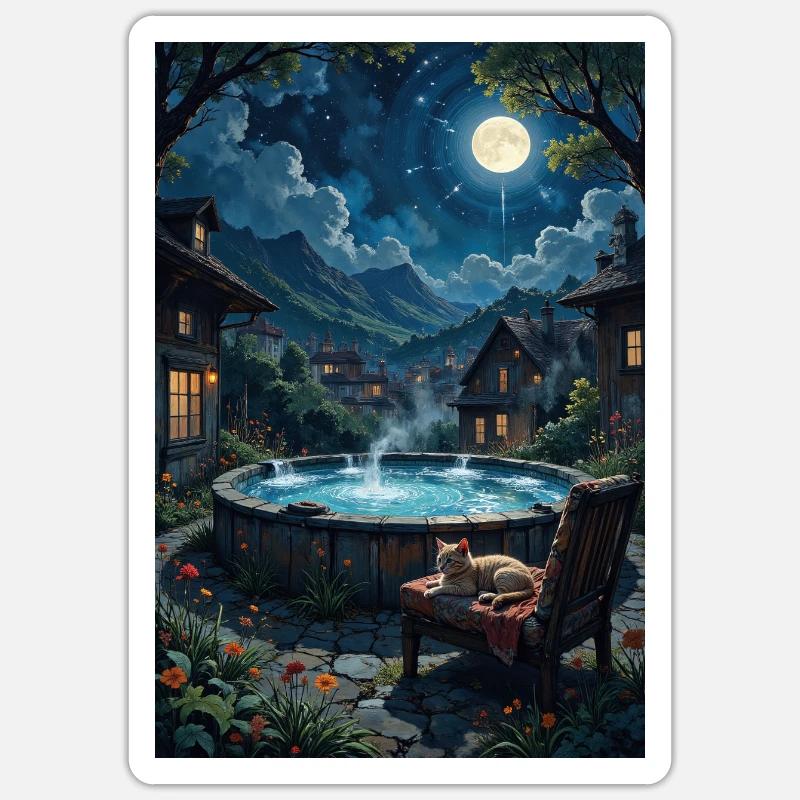 Landschaft mit einer Katze. - Sticker Größe S (10 x 10 cm) - Mattweiß