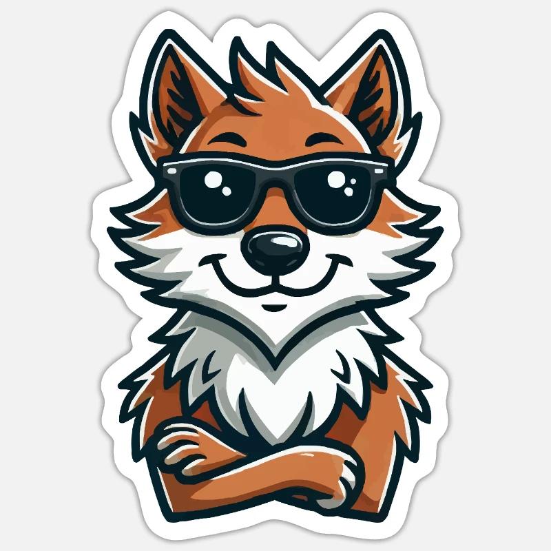 Wolf Sunglasses Comic - Sticker size S (10 x 10 cm) - white matte