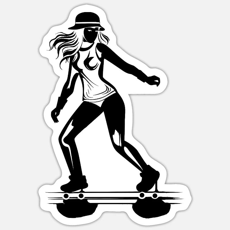 Rollschuh Mädchen - Sticker Größe S (10 x 10 cm) - Mattweiß