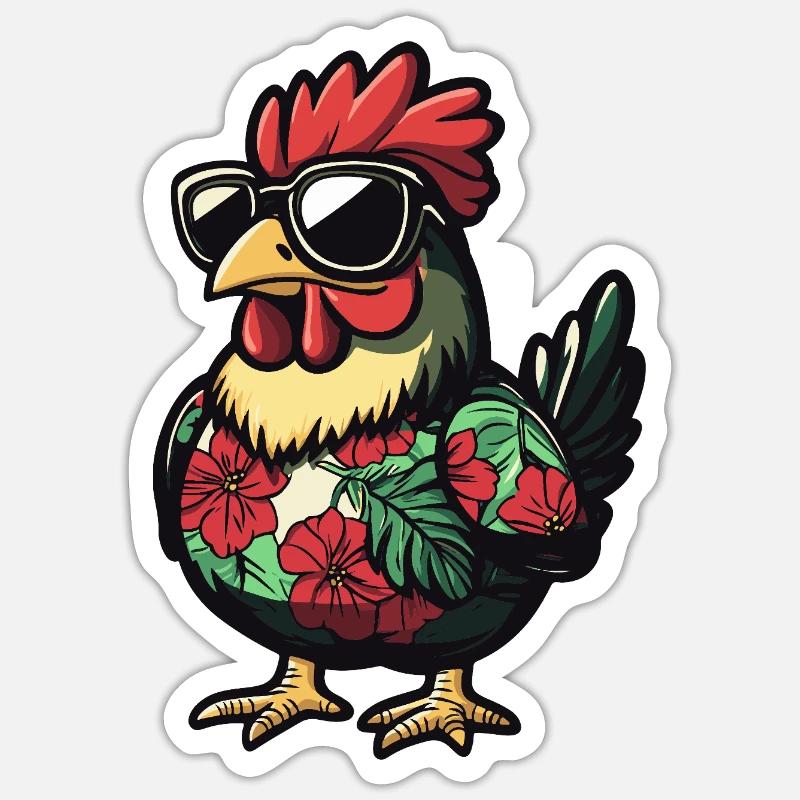 Chicken Comic Cool Summer - Sticker size S (10 x 10 cm) - white matte