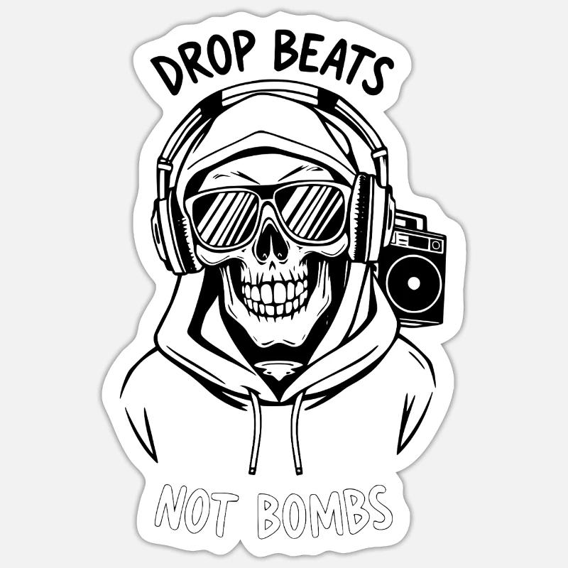 Drop Beats Not Bombs – Cooles DJ & Peace Design Sticker Größe S (10 x 10 cm)