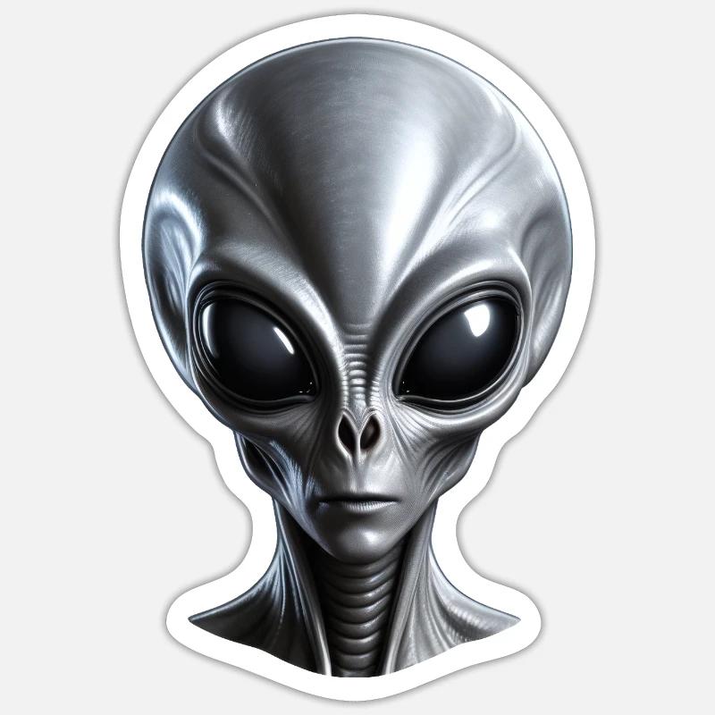 Véritable extraterrestre gris avec une grosse tête - Sticker taille S (10 x 10 cm) - blanc mat