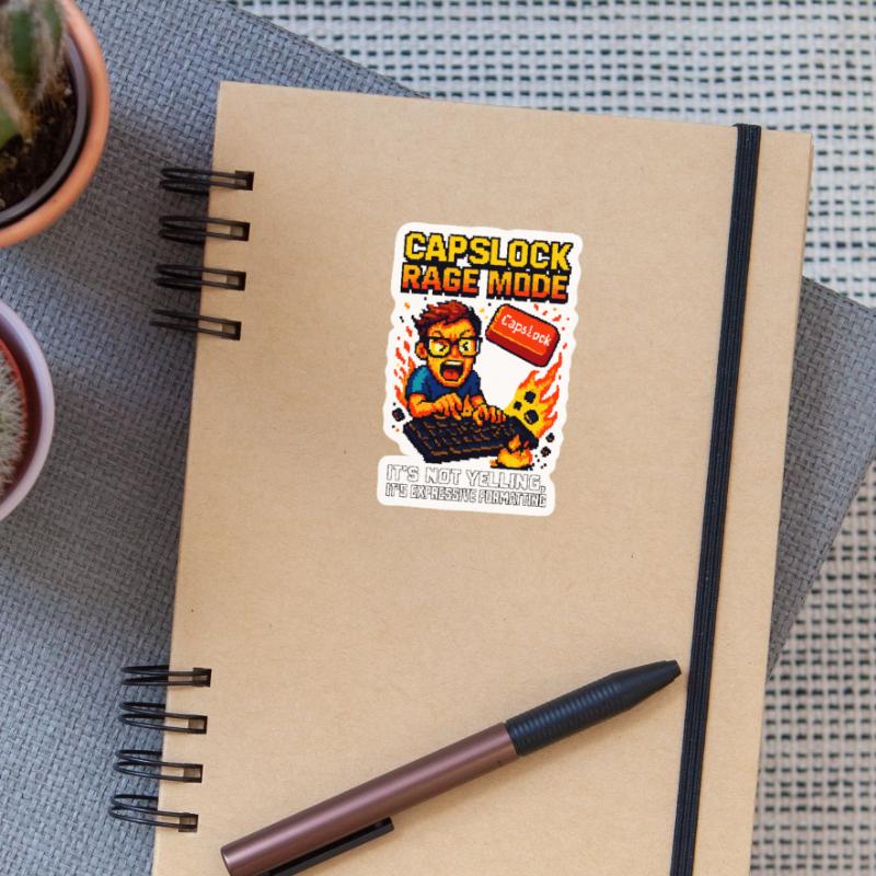 Capslock Rage Mode – Wütender Pixel-Nerd Sticker Größe S (10 x 10 cm)
