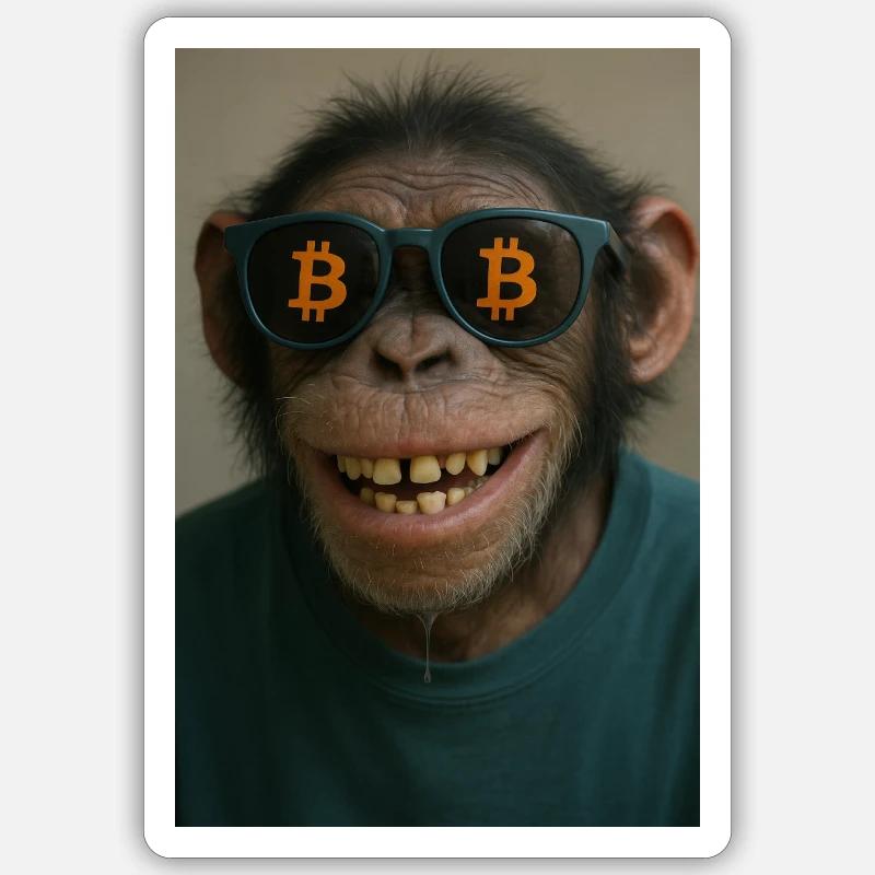 Bitcoin rencontre Monkey Joe - Sticker taille S (10 x 10 cm) - blanc mat