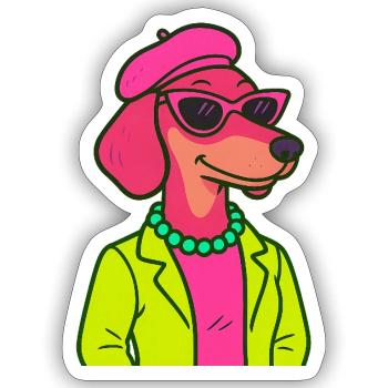 Neon Dackel Dame - Sticker Größe S (10 x 10 cm) - Mattweiß - Vorne